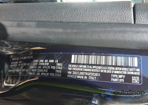 2016 Jeep Renegade Justice from USA, damaged, VIN ZACCJBBT6GPD53831